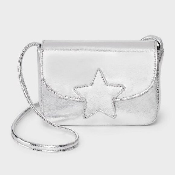 NEW Girls' Star Crossbody Bag - Cat & Jack™ Metallic Silver - Picture 1 of 7